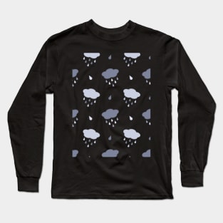 Rain Cloud Pattern in Black Long Sleeve T-Shirt